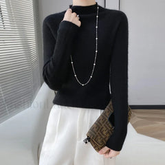 Merino Women’s Half Neck Pullover Slim Knit Bottoming Long Sleeve Cashmere Sweater BLACK / S Sweaters L