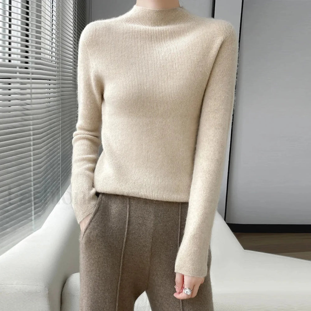 Merino Women’s Half Neck Pullover Slim Knit Bottoming Long Sleeve Cashmere Sweater Sweaters L