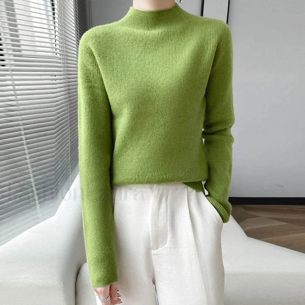 Merino Women’s Half Neck Pullover Slim Knit Bottoming Long Sleeve Cashmere Sweater Sweaters L