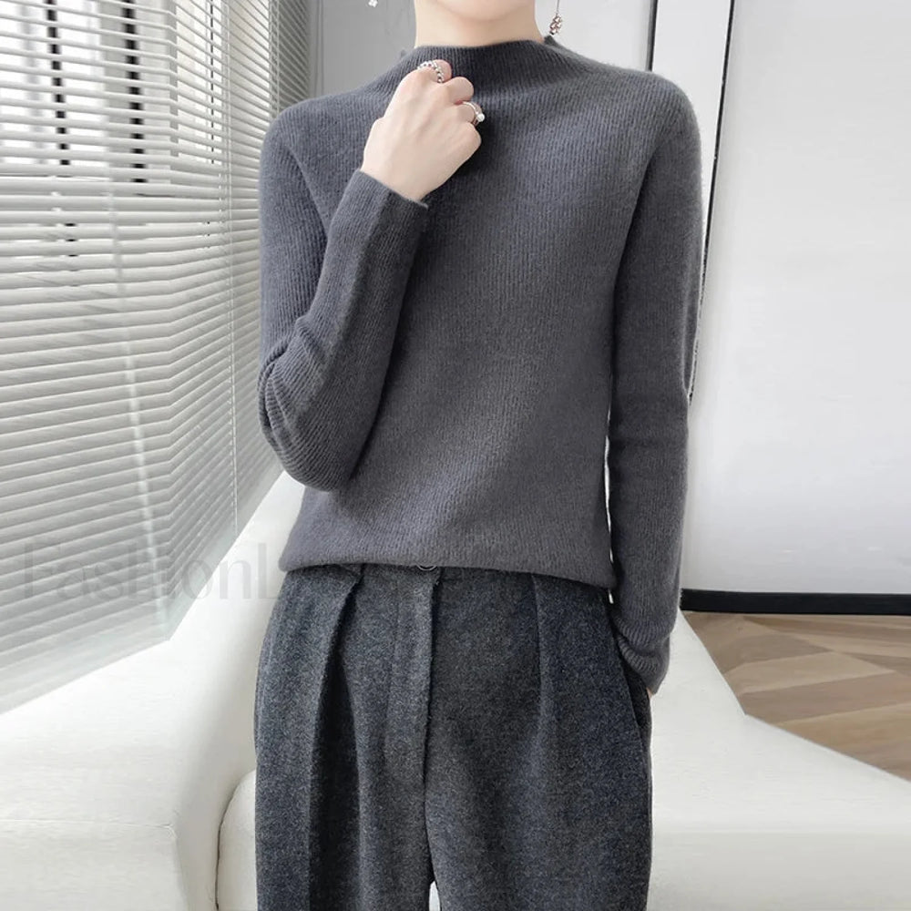 Merino Women’s Half Neck Pullover Slim Knit Bottoming Long Sleeve Cashmere Sweater Sweaters L