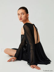 Mesh Flare Sleeve Trendy Open Back Short Dress Dresses