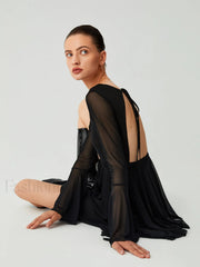Mesh Flare Sleeve Trendy Open Back Short Dress Dresses