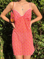 Mesh Floral Mini Dress Pink / S Mini Dresses