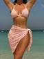 Mesh High Leg Sparkle Sarong Three Piece Set Peach Color / S