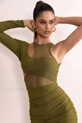 Mesh One Shoulder Charming Layered Midi Dress