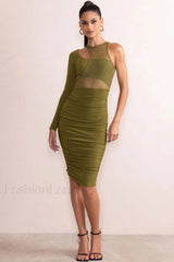 Mesh One Shoulder Charming Layered Midi Dress