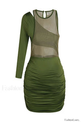 Mesh One Shoulder Charming Layered Midi Dress S / Olivia