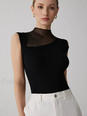 Mesh Patchwork Graceful Sleeveless Top Black / XS Sweaters L