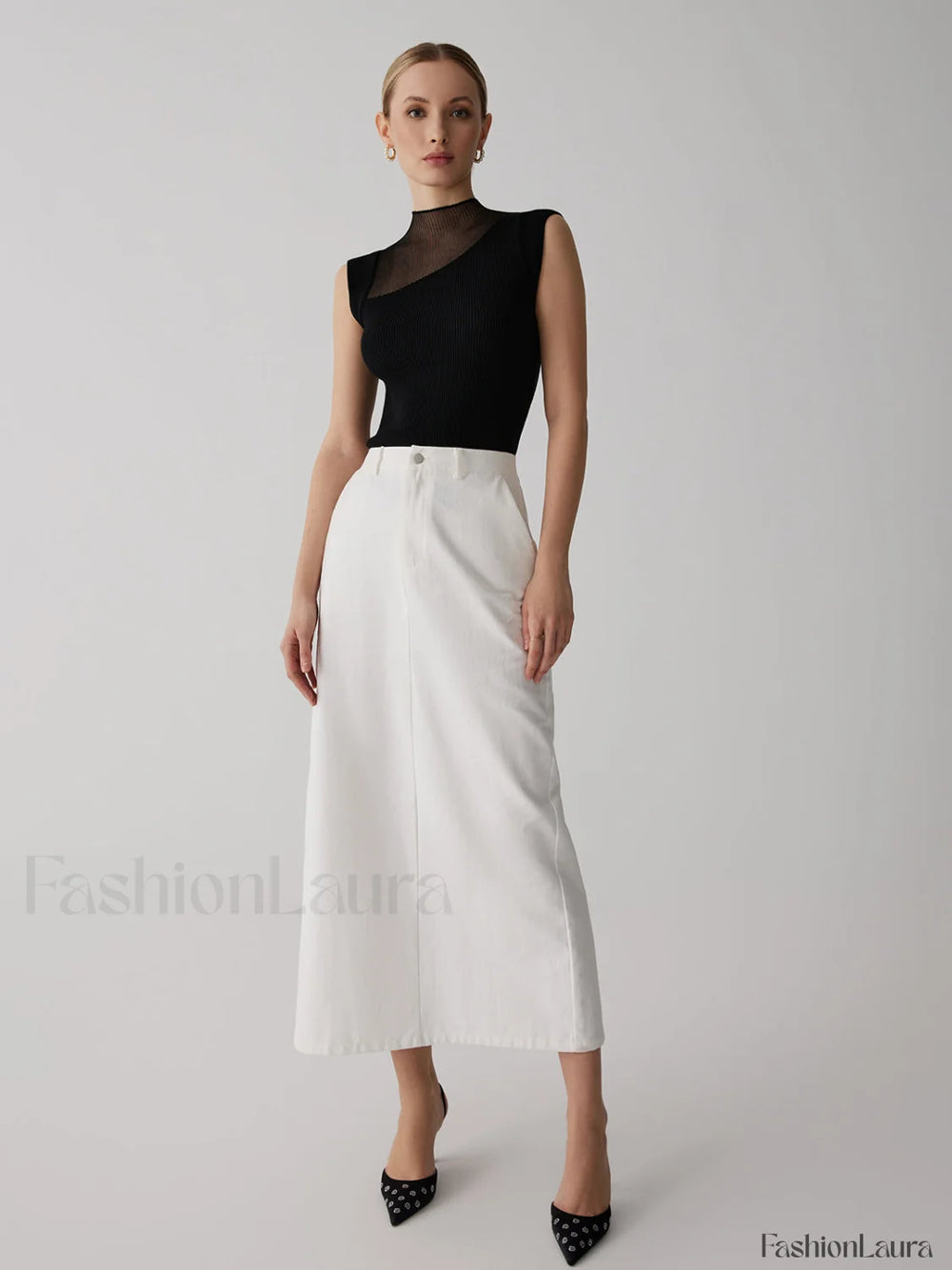 Mesh Patchwork Graceful Sleeveless Top Sweaters L