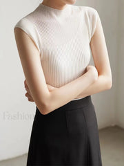 Mesh Patchwork Graceful Sleeveless Top White / XS Sweaters L