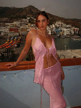 Mesh Ruffle Backless Skirt Two Piece Set Pink / S