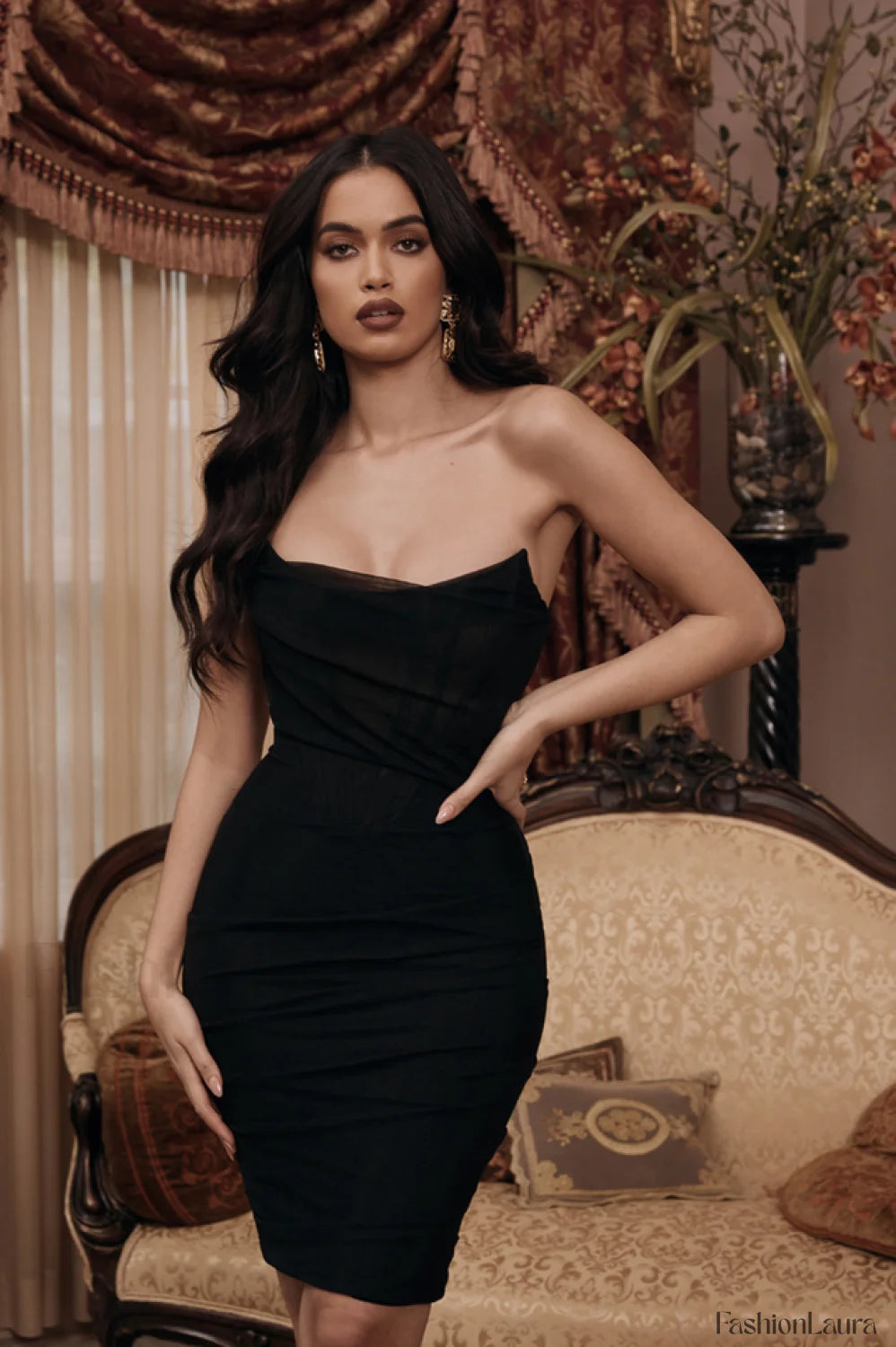 Mesh Strapless Stylish Corset Dress S / Black