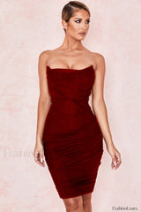 Mesh Strapless Stylish Corset Dress S / Red