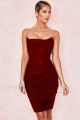 Mesh Strapless Stylish Corset Dress S / Red
