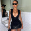 Deep V Neck Sleeveless Bodycon Club Mini Dress Black S / Black Party Dresses L