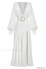 Michele Satin Stylish Formal Maxi Dress XS / White