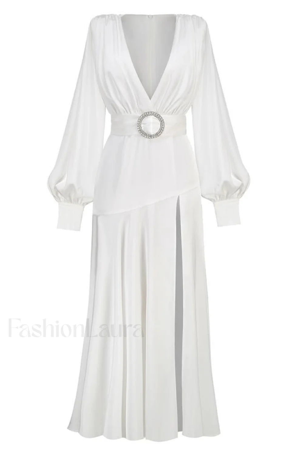 Michele Satin Stylish Formal Maxi Dress XS / White
