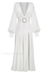 Michele Satin Stylish Formal Maxi Dress XS / White