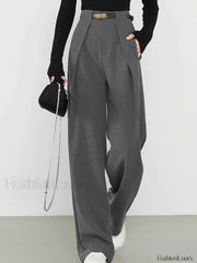Middle Waist Solid Trendy Pocket Straight Leg Pants Pants