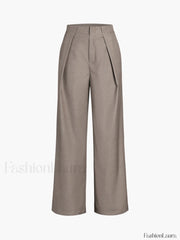 Middle Waist Solid Trendy Pocket Straight Leg Pants Khaki / XS Pants