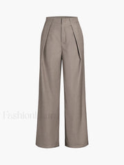 Middle Waist Solid Trendy Pocket Straight Leg Pants Khaki / XS Pants