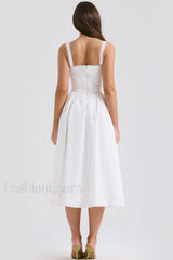 Milia White Stylish Brogue Cotton Dress