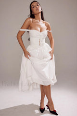 Milia White Stylish Brogue Cotton Dress