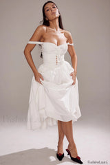 Milia White Stylish Brogue Cotton Dress