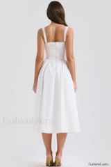 Milia White Stylish Brogue Cotton Dress