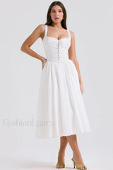 Milia White Stylish Brogue Cotton Dress S / White