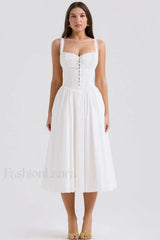 Milia White Stylish Brogue Cotton Dress XS / White