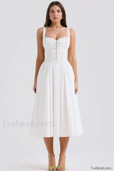 Milia White Stylish Brogue Cotton Dress XS / White