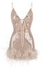 Mini Sequin Dress Charming With Feather Trim XS / Gold Rose