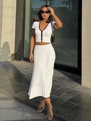 Minimalism Contrast Trim Sweater Skirt Set Sweater Co ords