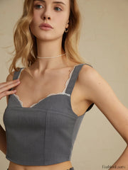 Minimalism Lace Trim Trendy Casual Tank Top Tank Tops & Camis