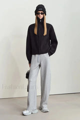 Minimalist Zipper Wool Ribbed Cardigan