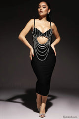 Miracle Pearl Stylish Embellished Dress XS / Black