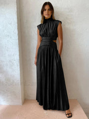 Mock Neck Cut Trendy Out Long Dress Black / XS Dresses