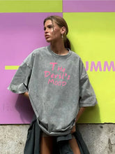 Moon Print Washed Cotton T Shirt Gray / XS