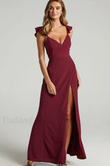 More Than This Charming Ruffle Strap Maxi Dress L / Wine
