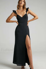 More Than This Charming Ruffle Strap Maxi Dress S / Black