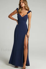 More Than This Charming Ruffle Strap Maxi Dress S / Navy