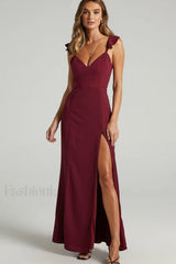 More Than This Charming Ruffle Strap Maxi Dress S / Wine