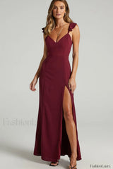 More Than This Charming Ruffle Strap Maxi Dress S / Wine
