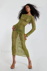 Moss Green Stylish Metallic Umbra Dress
