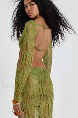 Moss Green Stylish Metallic Umbra Dress