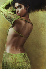 Moss Green Stylish Metallic Umbra Dress