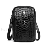 Motorcycle Skull Snake Pattern Ladies Punk Outdoor Travel Lipstick Mobile Phone Bag Black