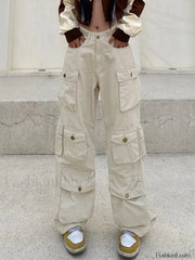 Multi Pockets Vintage Baggy Cargo Jeans Apricot / M Cargo Jeans