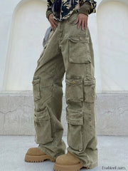 Multi Pockets Vintage Baggy Cargo Jeans Green / M Cargo Jeans